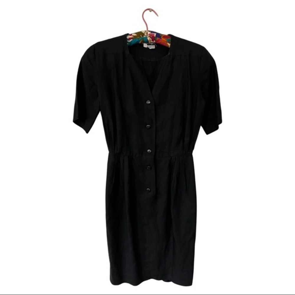 salvatore ferragamo | black linen button up dress | size 6